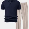 Polo en maille jacquard torsadée et pantalon fuselé coupe slim