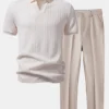 Polo en maille jacquard géométrique contrastée et pantalon fuselé