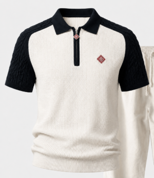 Bern casa black Black Casa Waffle Knit Zip Polo