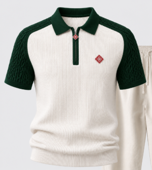 Bern casa green Green Casa Waffle Knit Zip Polo