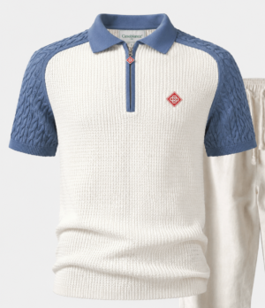 Casablanca Waffle Knit Zip Polo