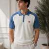 Blue Casablanca Waffle Knit Zip Polo