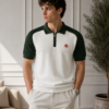 Green Casablanca Waffle Knit Zip Polo