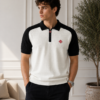 Black Casablanca Waffle Knit Zip Polo