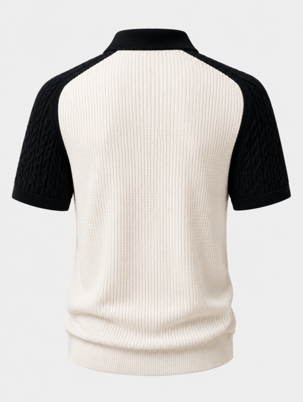 Black Casablanca Waffle Knit Zip Polo